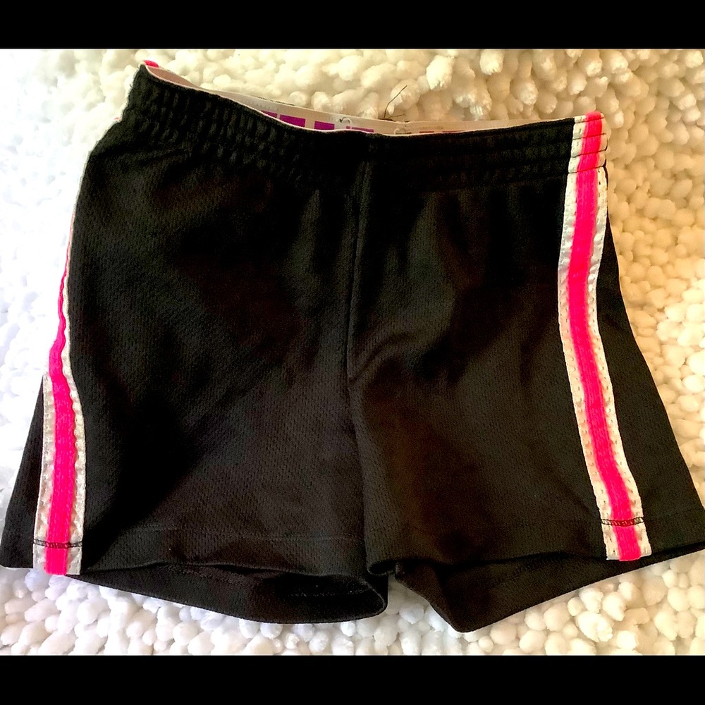 👧Black Mesh Exercise Pink & White Striped Shorts w/ Adorable Waistband👧